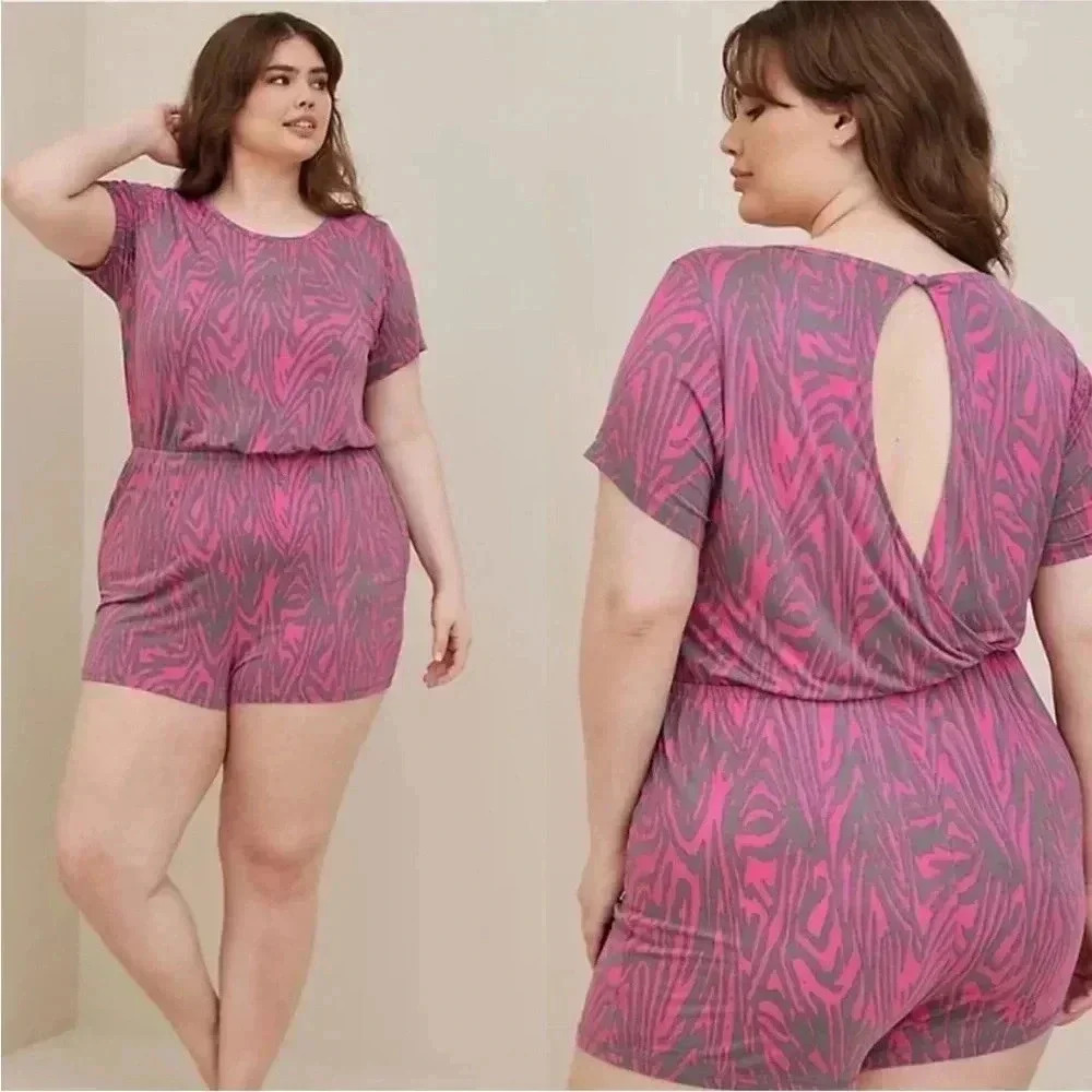 4/$25 Torrid Womens Zebra Stripe Pink Super Soft Sleep Lounge Romper Plus Sz 3X